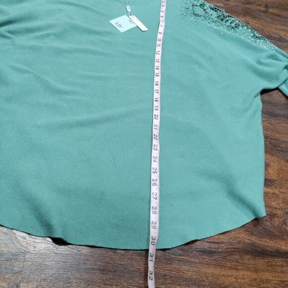 NWT LIV Milano Embroidered Studded Fairy Lagenlook Artsey Sweater Sage Green 3X - Picture 10 of 10